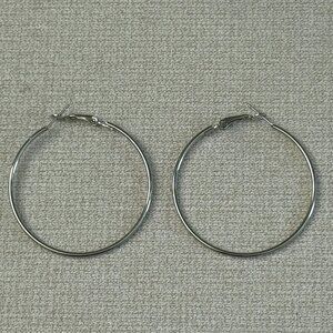 Silver Tone Hoop Lever Back Pierced Earrings Large